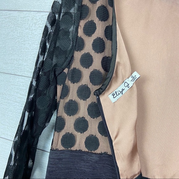 Eliza J Sheer Polka Dot Fit Flare Dress Black - Picture 5 of 5